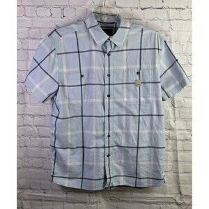 Carhartt Men's Large Relaxed Fit Medium Blue Plaid Short Sleeve Shirt